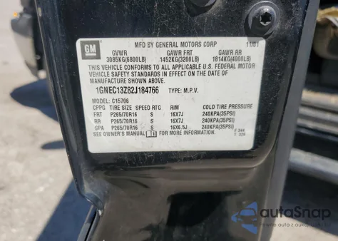 2002 Chevrolet Tahoe C1500 из США, поврежденный, VIN 1GNEC13Z82J184766